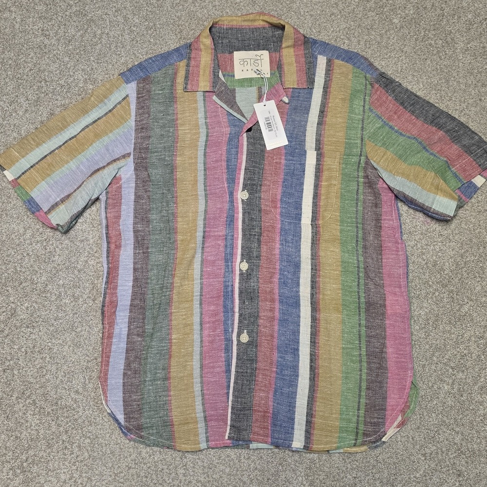 KARDO Ronen Mens Shirt S NWT Handloom Stripe Camp Collar Handmade India Cotton